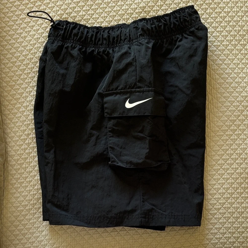 Nike Black Cargo Shorts with White Swoosh -Small - Picture 3 of 4
